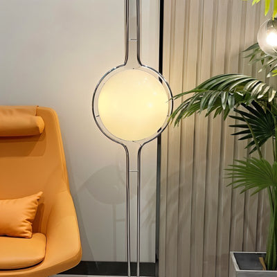 LumaCrest Floor To Ceiling Lamp With Beige Half Globes Modern Metal Frame - OpalDwell