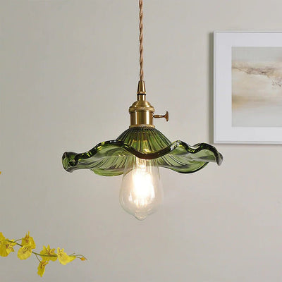 Liora Hibiscus Glass Pendant Light With Scalloped Shade OpalDwell