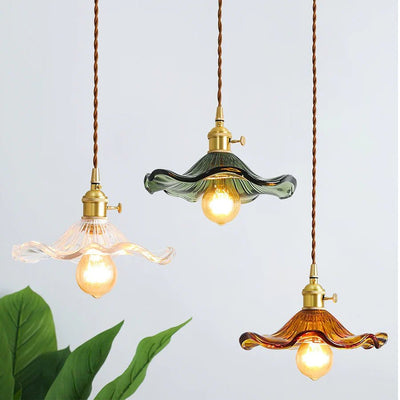 Liora Hibiscus Glass Pendant Light With Scalloped Shade OpalDwell