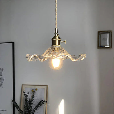 Liora Hibiscus Glass Pendant Light With Scalloped Shade OpalDwell
