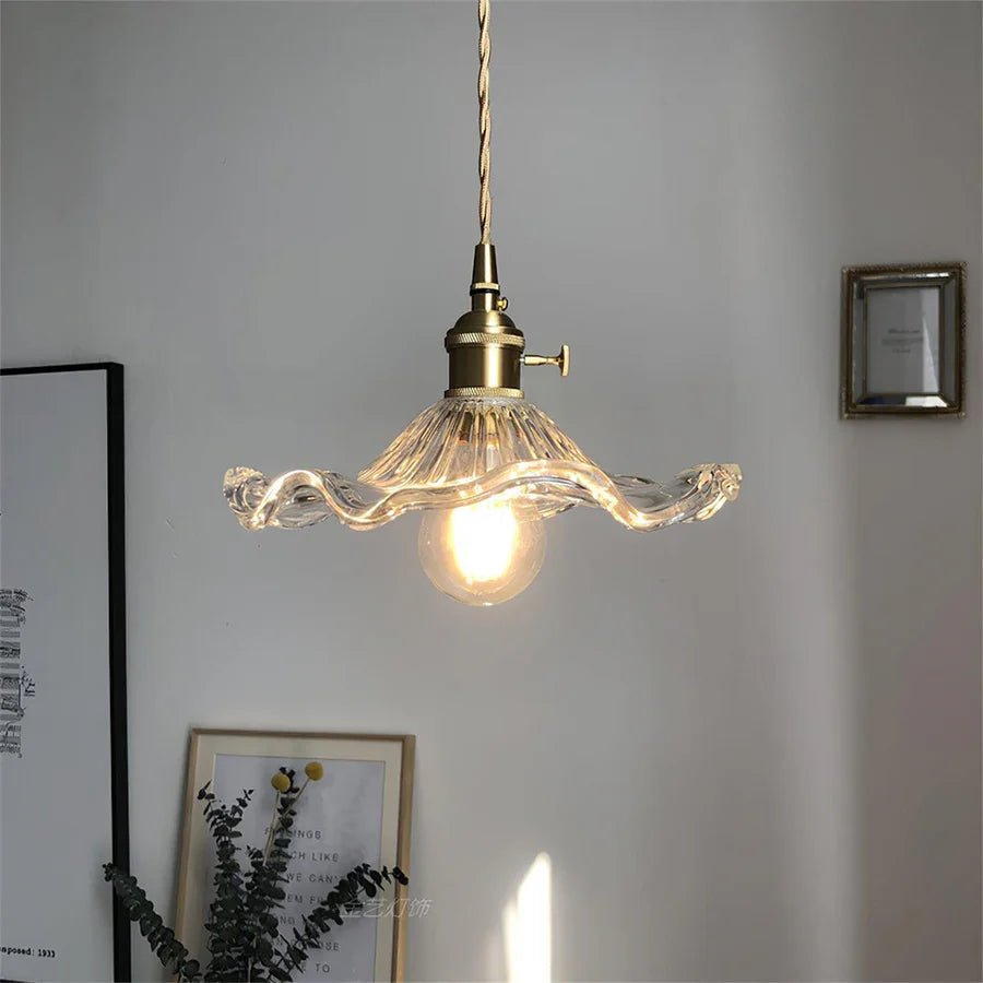 Liora Hibiscus Glass Pendant Light With Scalloped Shade OpalDwell