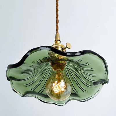 Liora Hibiscus Glass Pendant Light With Scalloped Shade OpalDwell