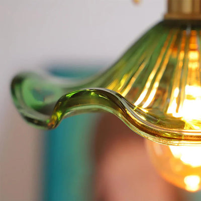 Liora Hibiscus Glass Pendant Light With Scalloped Shade OpalDwell