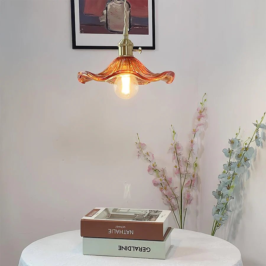 Liora Hibiscus Glass Pendant Light With Scalloped Shade OpalDwell