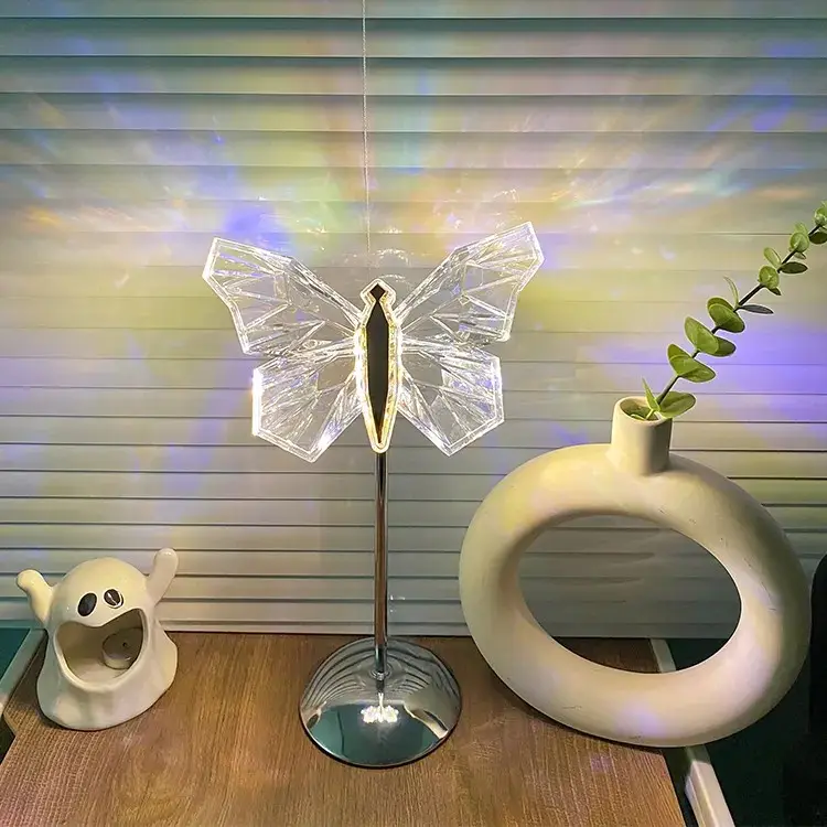 Luminara Crystal Butterfly LED Table Lamp For Bedroom In Iron And Acrylic - OpalDwell