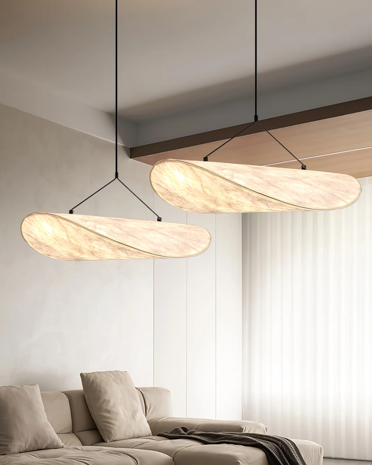 NovaLume Japandi Table Lamp With Wood Base In Potato Chip Style - OpalDwell