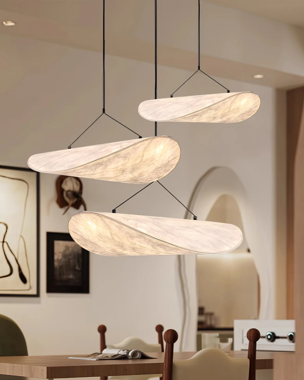 NovaLume Japandi Table Lamp With Wood Base In Potato Chip Style - OpalDwell