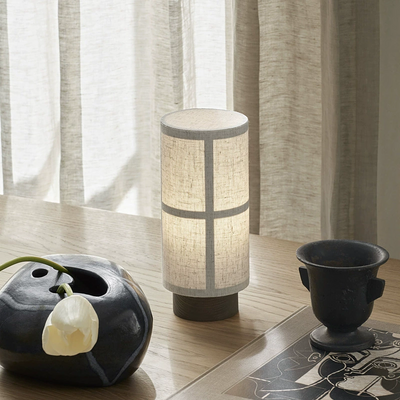 Kairo Silk Table Lamp on Wooden Base with Warm LED - OpalDwell