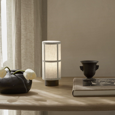 Kairo Silk Table Lamp on Wooden Base with Warm LED - OpalDwell
