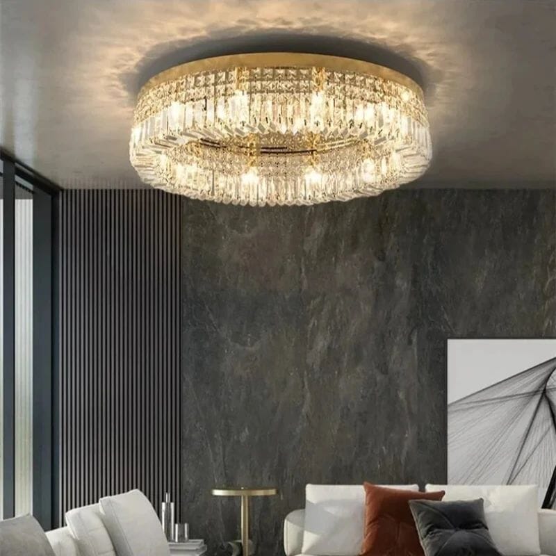 LuminaNest Elegant Gold Crystal Flush Mount Dining Room Chandelier OpalDwell