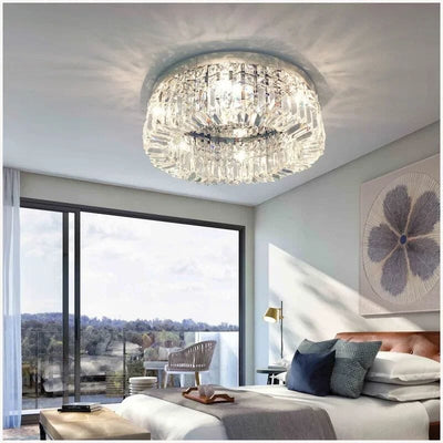 LuminaNest Elegant Gold Crystal Flush Mount Dining Room Chandelier OpalDwell