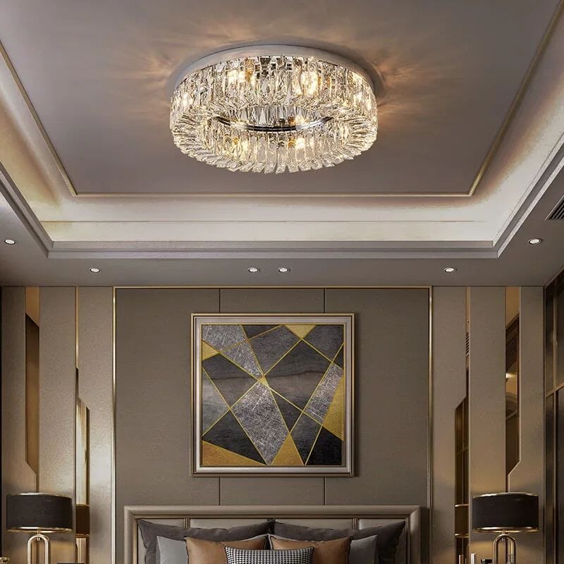 LuminaNest Elegant Gold Crystal Flush Mount Dining Room Chandelier OpalDwell