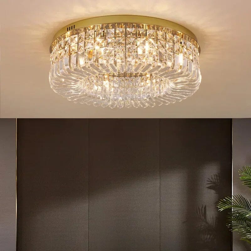 LuminaNest Elegant Gold Crystal Flush Mount Dining Room Chandelier OpalDwell