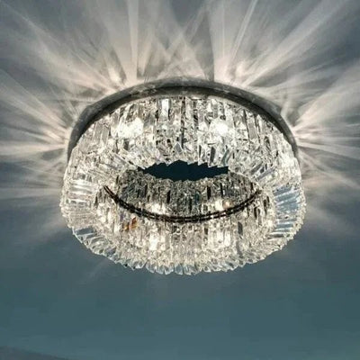 LuminaNest Elegant Gold Crystal Flush Mount Dining Room Chandelier OpalDwell