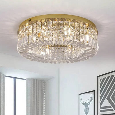 LuminaNest Elegant Gold Crystal Flush Mount Dining Room Chandelier OpalDwell