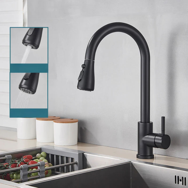 NoirFlow Retractable Kitchen Mixer Tap With Pull Out Spout - OpalDwell