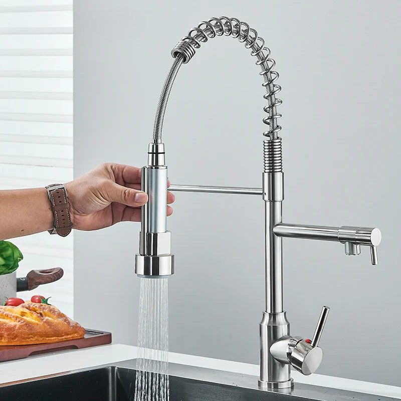 NovaPulse Kitchen Mixer Tap 360° Swivel Brushed Nickel - OpalDwell