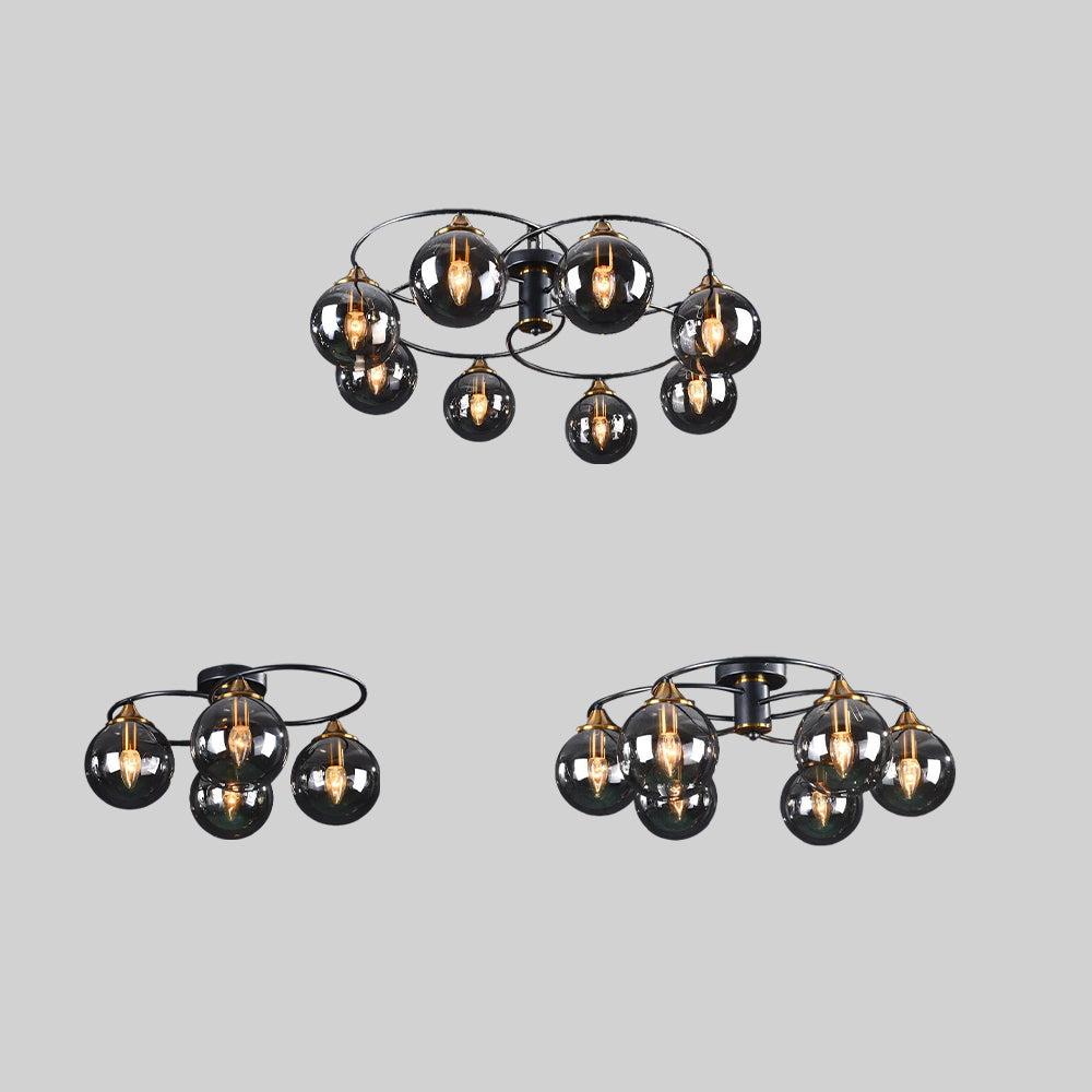 LuminaraArc Vintage Round Smoky Glass Chandelier Dimmable - OpalDwell