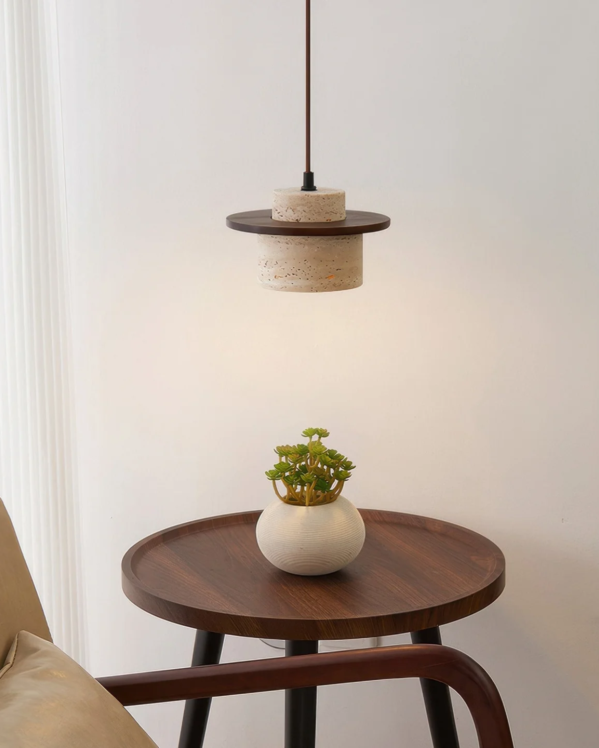 Terryn Pendant Light Travertine And Walnut Natural Glow - OpalDwell