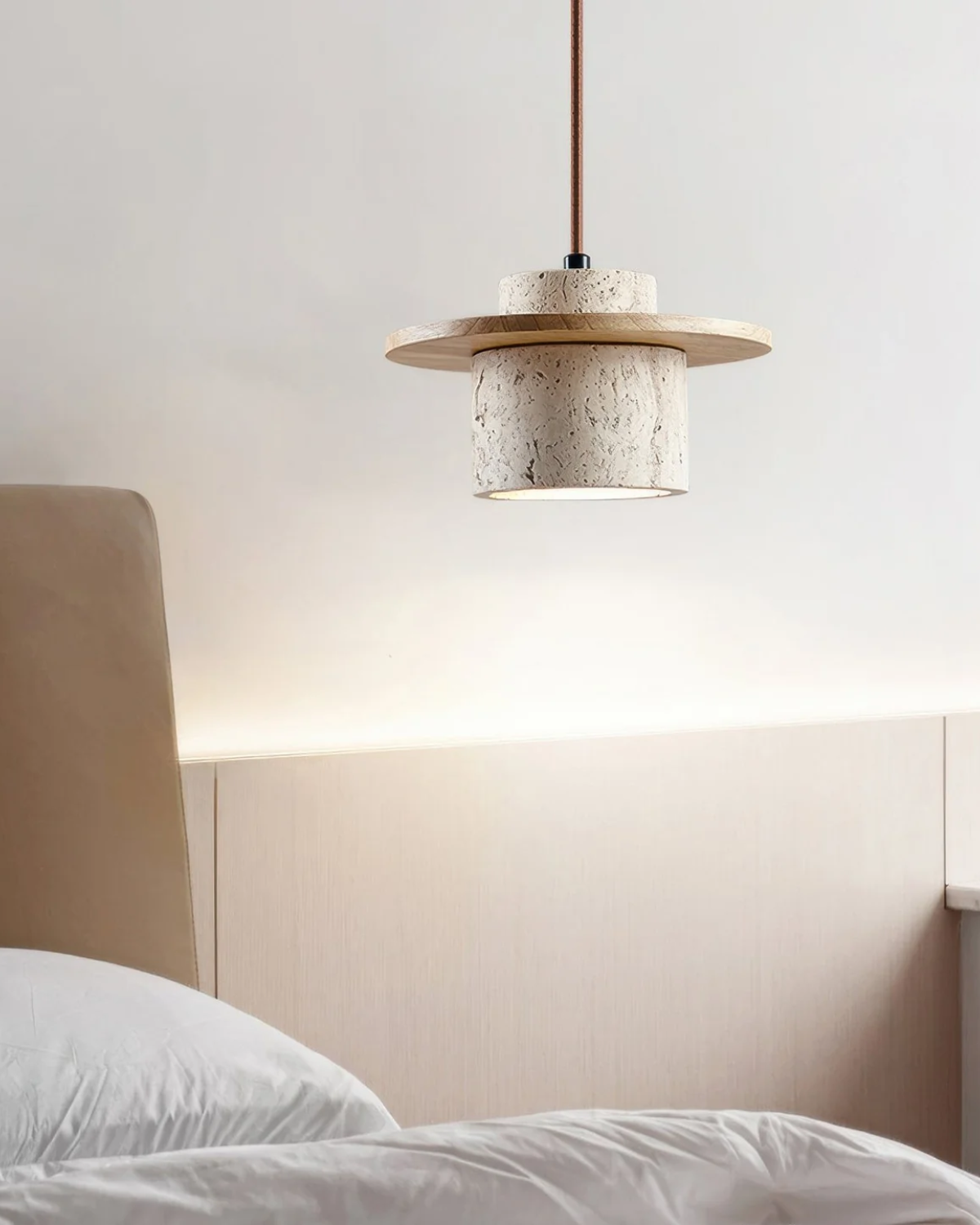 Terryn Pendant Light Travertine And Walnut Natural Glow - OpalDwell