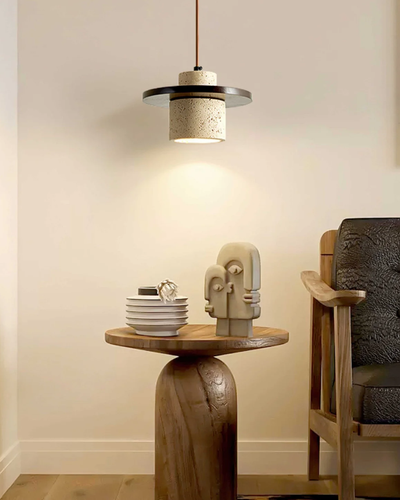 Terryn Pendant Light Travertine And Walnut Natural Glow - OpalDwell