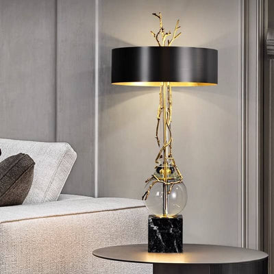 Elegant Marble Base Table Lamp With Black Shade - Modern Designer Lighting - OpalDwell