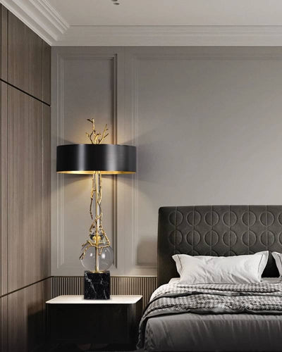 Elegant Marble Base Table Lamp With Black Shade - Modern Designer Lighting - OpalDwell