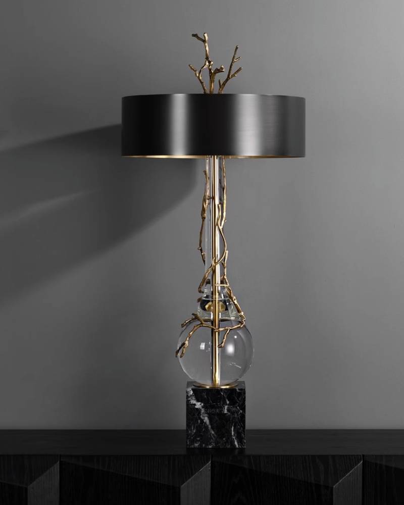 Elegant Marble Base Table Lamp With Black Shade - Modern Designer Lighting - OpalDwell