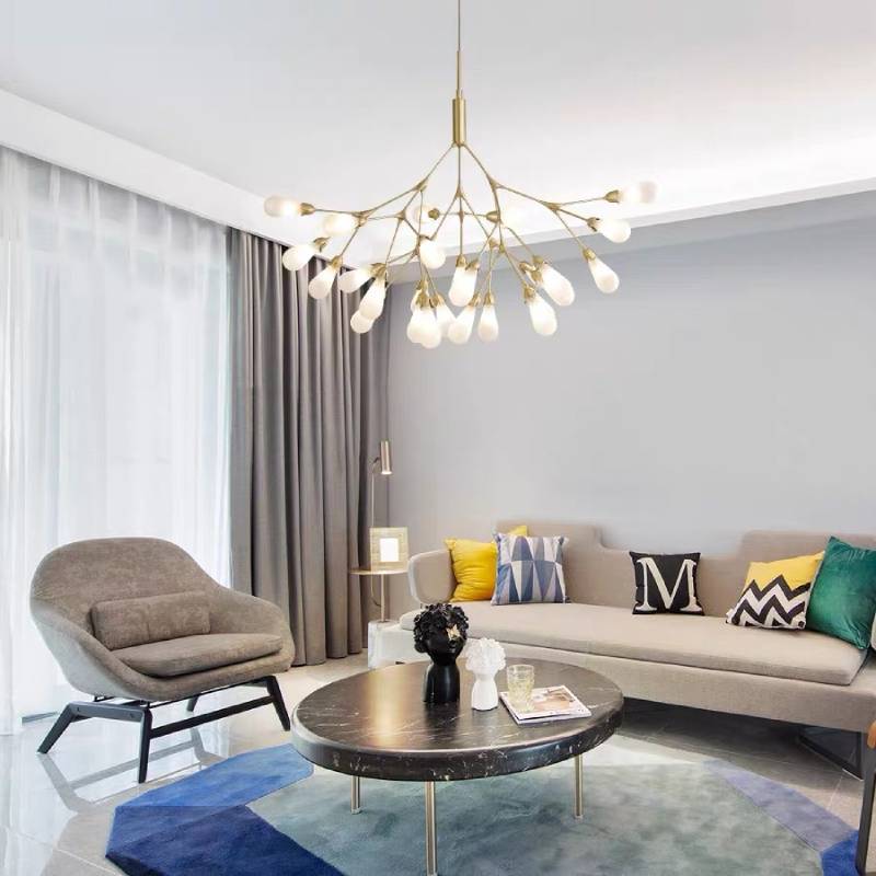 Modern Gold Branch Chandelier, Contemporary Ceiling Light For Living And Dining Rooms OpalDwell