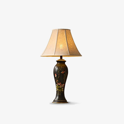 Decorative Tall Table Lamp With Ceramic Body And Floral Artwork - OpalDwell