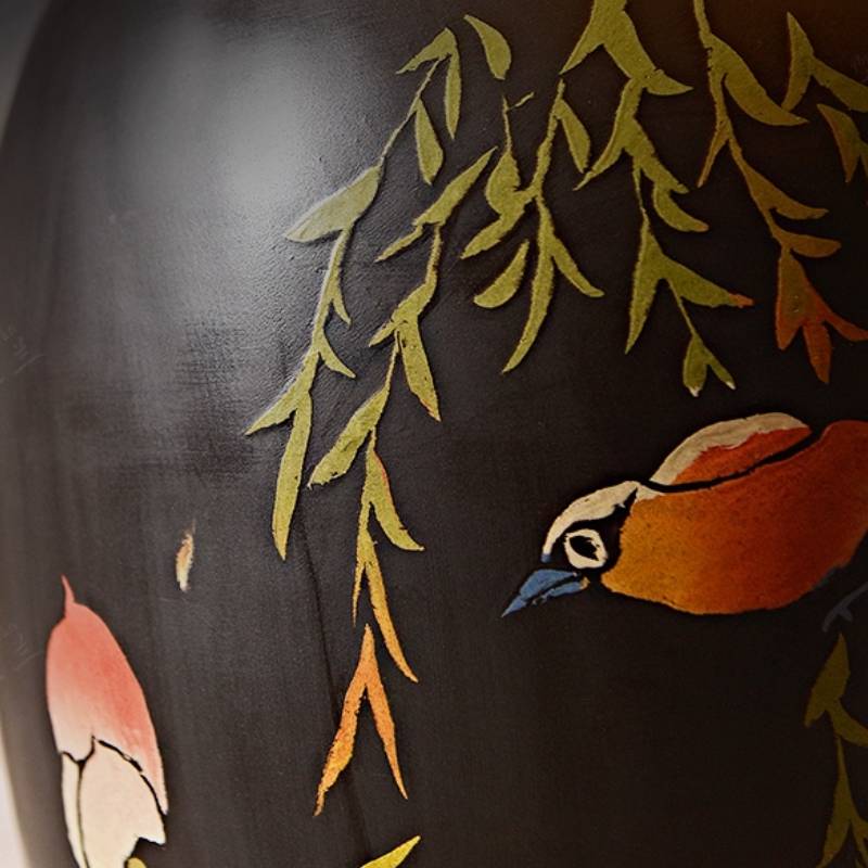 Decorative Tall Table Lamp With Ceramic Body And Floral Artwork - OpalDwell