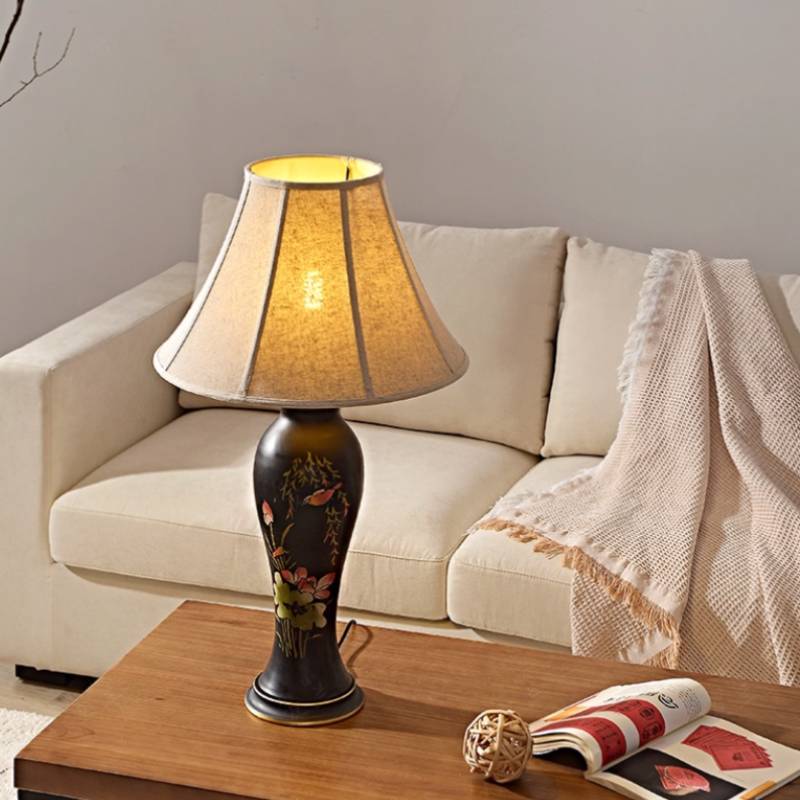 Decorative Tall Table Lamp With Ceramic Body And Floral Artwork - OpalDwell