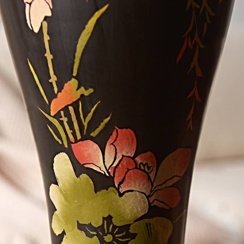 Decorative Tall Table Lamp With Ceramic Body And Floral Artwork - OpalDwell
