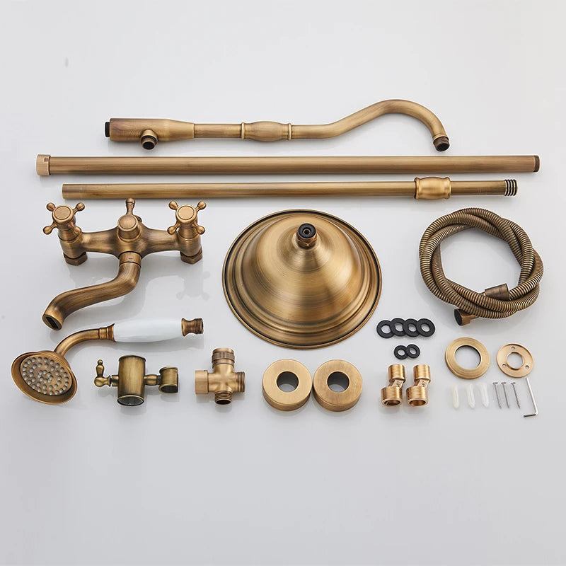 Marlen Classic Antique Brass In-Wall Shower System for Bathroom and Outdoor Use | OpalDwell OpalDwell