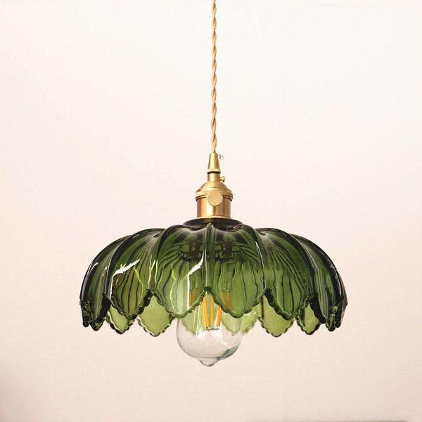 Lyra Lotus Glass Pendant Light with Brushed Brass Holder and Bulb Included - OpalDwell
