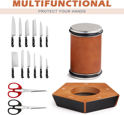 Quellio Edge Diamond Roller Knife Sharpener Pro Wood Base - OpalDwell