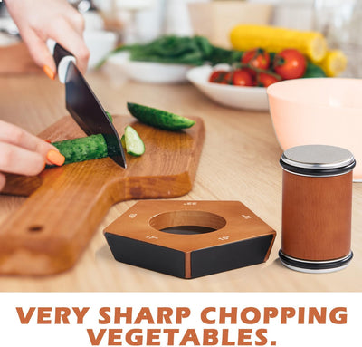 Quellio Edge Diamond Roller Knife Sharpener Pro Wood Base - OpalDwell