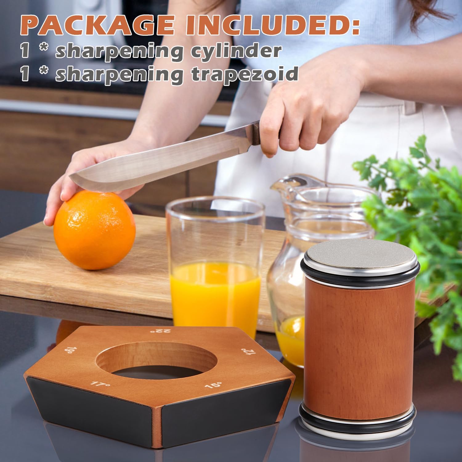 Quellio Edge Diamond Roller Knife Sharpener Pro Wood Base - OpalDwell