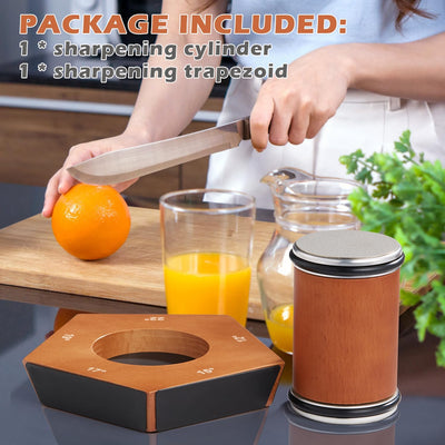 Quellio Edge Diamond Roller Knife Sharpener Pro Wood Base - OpalDwell