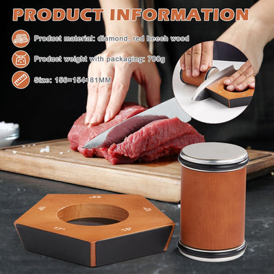 Quellio Edge Diamond Roller Knife Sharpener Pro Wood Base - OpalDwell
