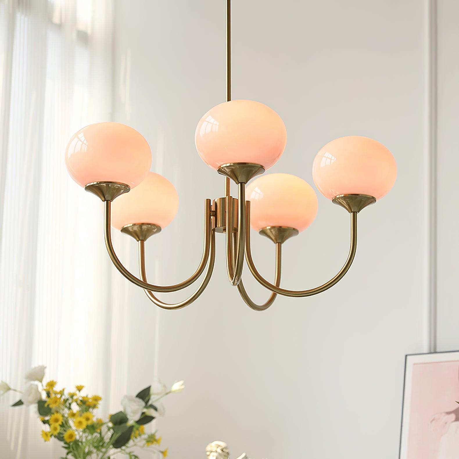 Alora Marshmallow Chandelier With Pink Glass Shades - OpalDwell