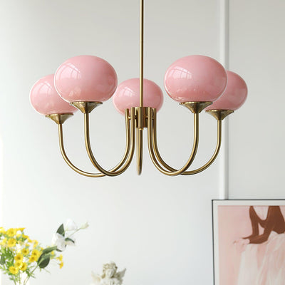 Alora Marshmallow Chandelier With Pink Glass Shades - OpalDwell