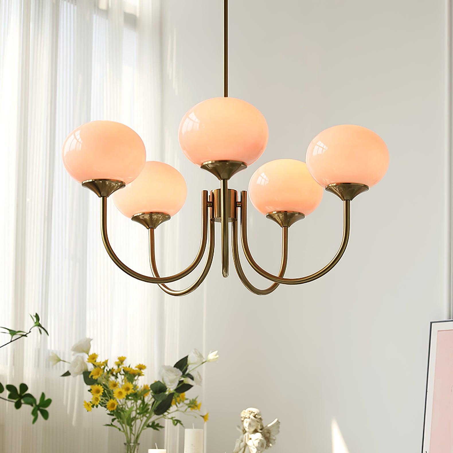 Alora Marshmallow Chandelier With Pink Glass Shades - OpalDwell