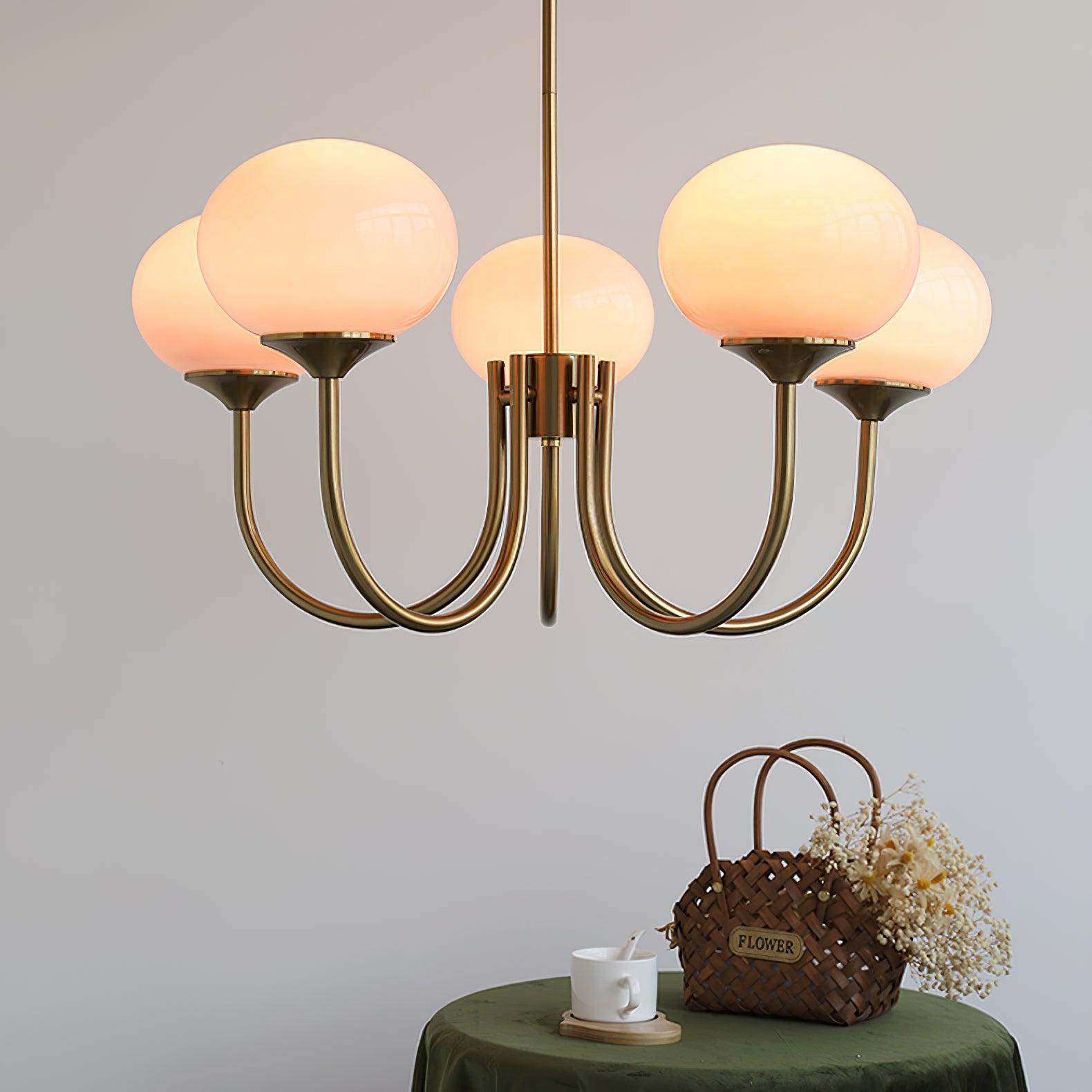 Alora Marshmallow Chandelier With Pink Glass Shades - OpalDwell