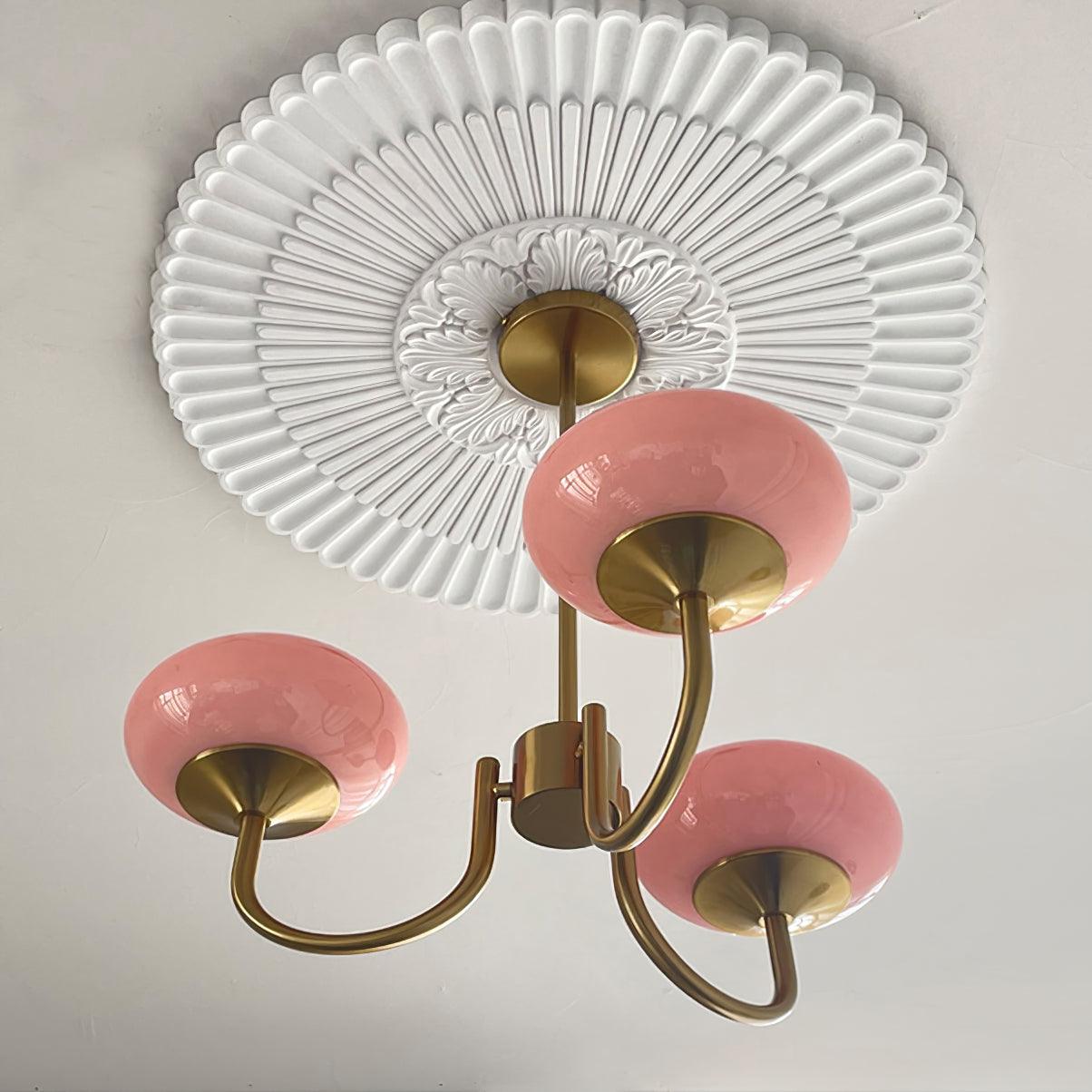 Alora Marshmallow Chandelier With Pink Glass Shades - OpalDwell