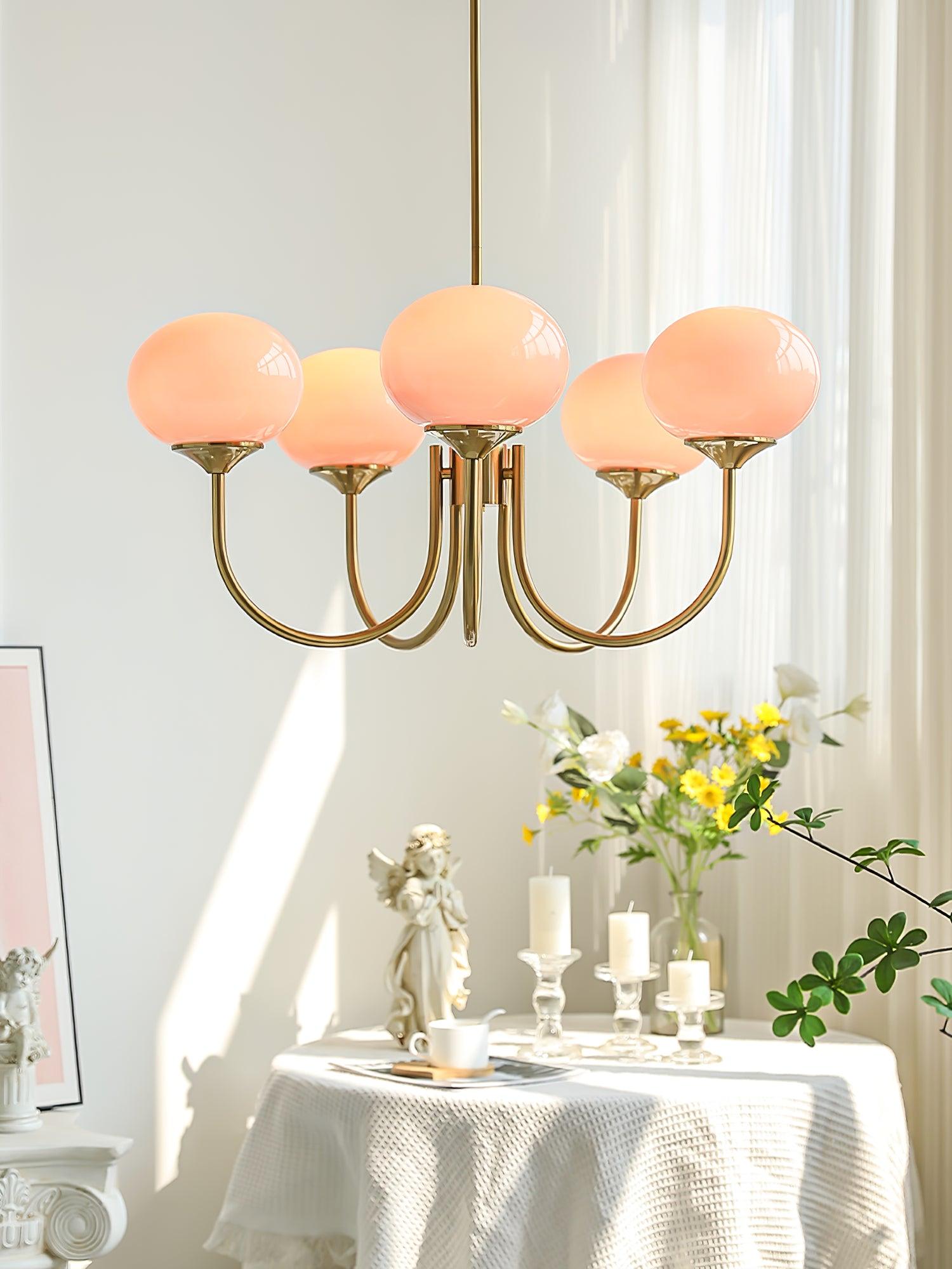 Alora Marshmallow Chandelier With Pink Glass Shades - OpalDwell