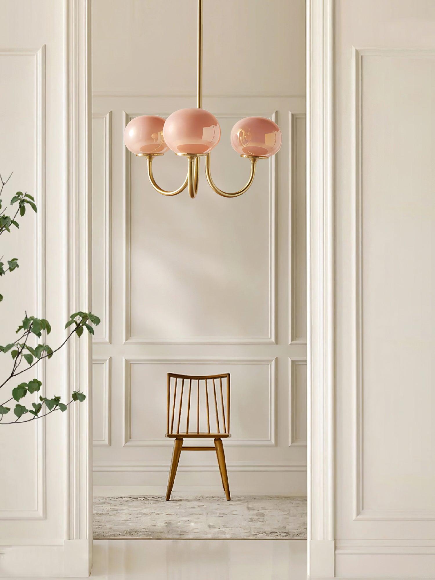 Alora Marshmallow Chandelier With Pink Glass Shades - OpalDwell