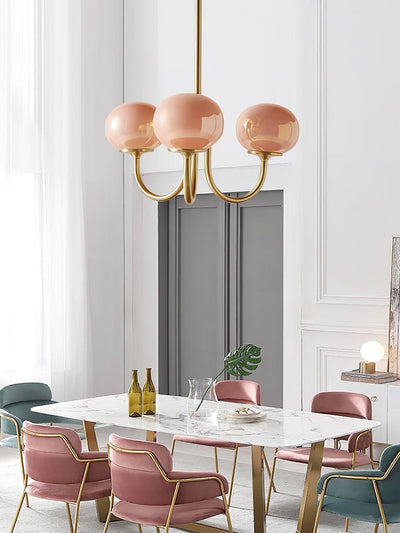 Alora Marshmallow Chandelier With Pink Glass Shades - OpalDwell
