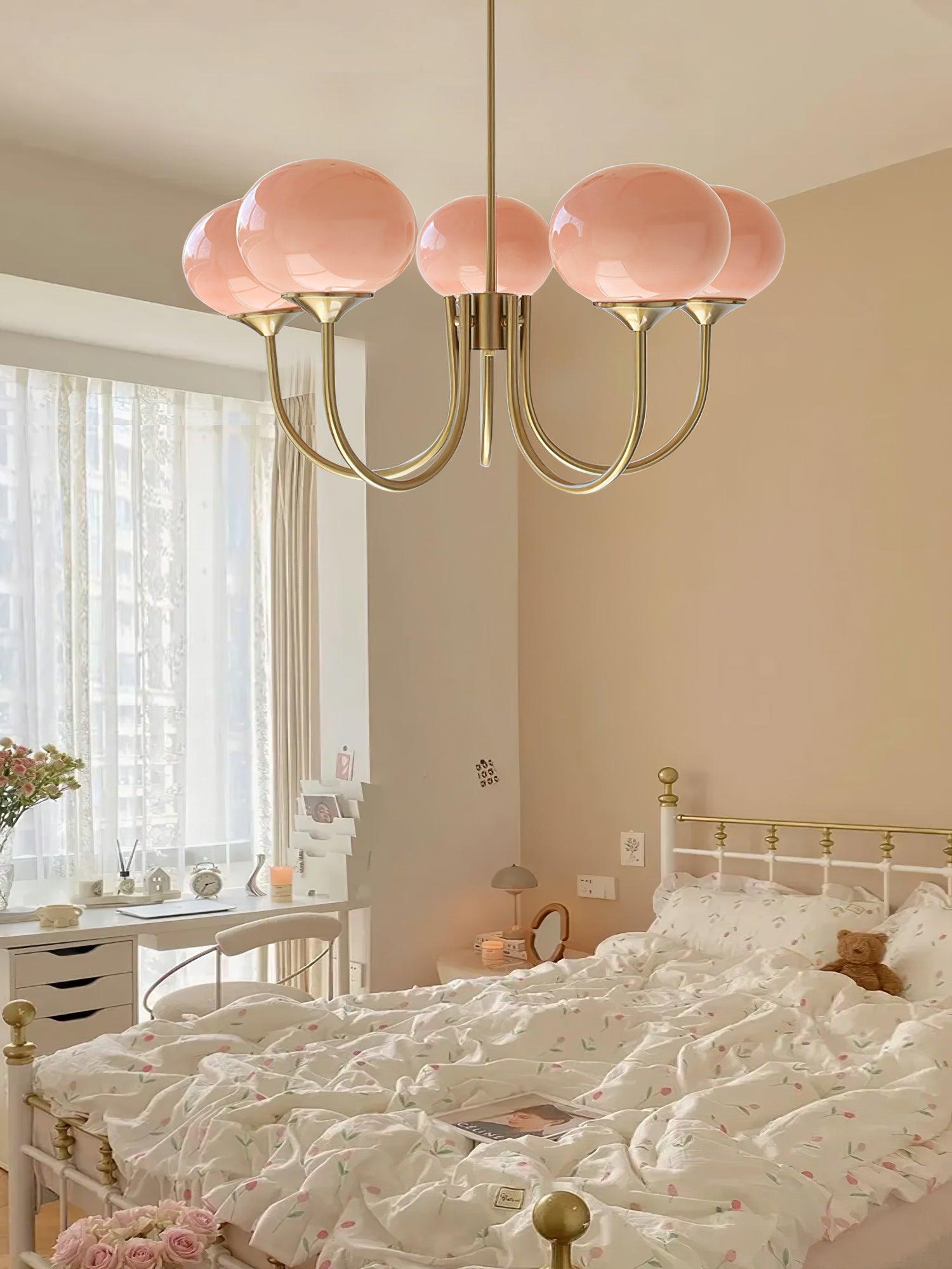 Alora Marshmallow Chandelier With Pink Glass Shades - OpalDwell