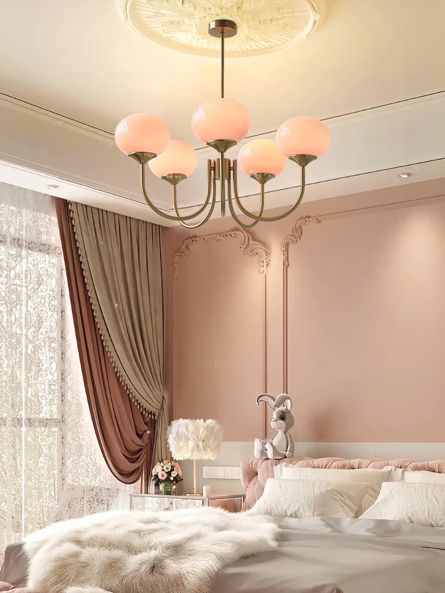 Alora Marshmallow Chandelier With Pink Glass Shades - OpalDwell